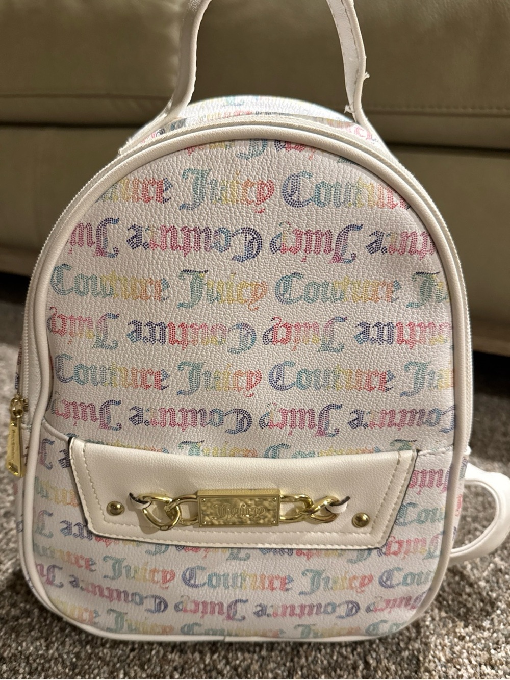 Juicy Couture White Multicolor Monogram Logo Backpack